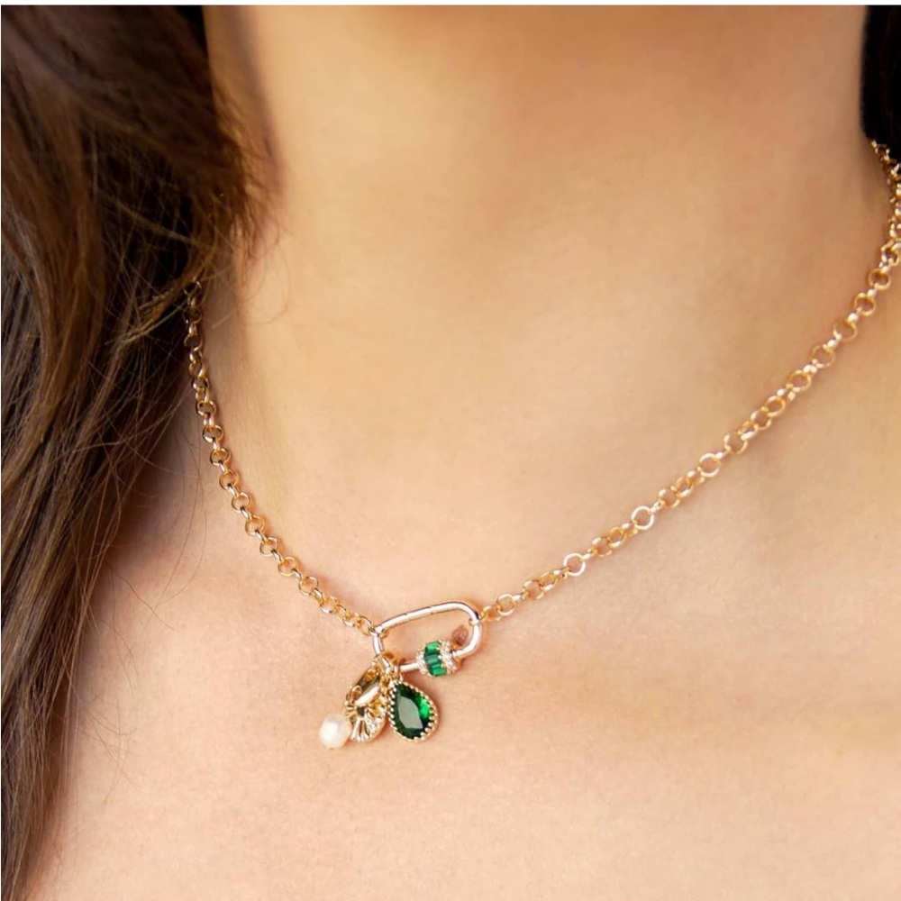 Ettika Gold Necklace for Women. Pearl Necklace. Emerald Green Queen; never worn